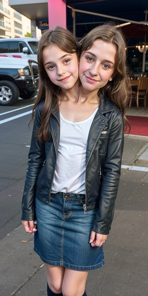 2heads, two headed girl, (a 10 year old girl and a 40 year old woman:1.5)