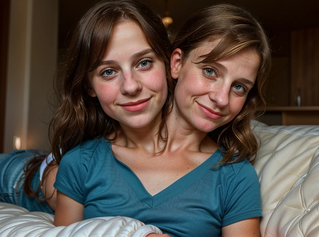 2heads, two headed girl, (a 10 year old girl and a 40 year old woman:1.5)