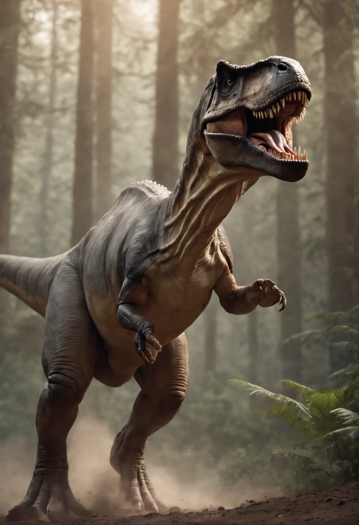 (((the best masterpiece, the image of a tyrannosaurus Rex chasing its prey