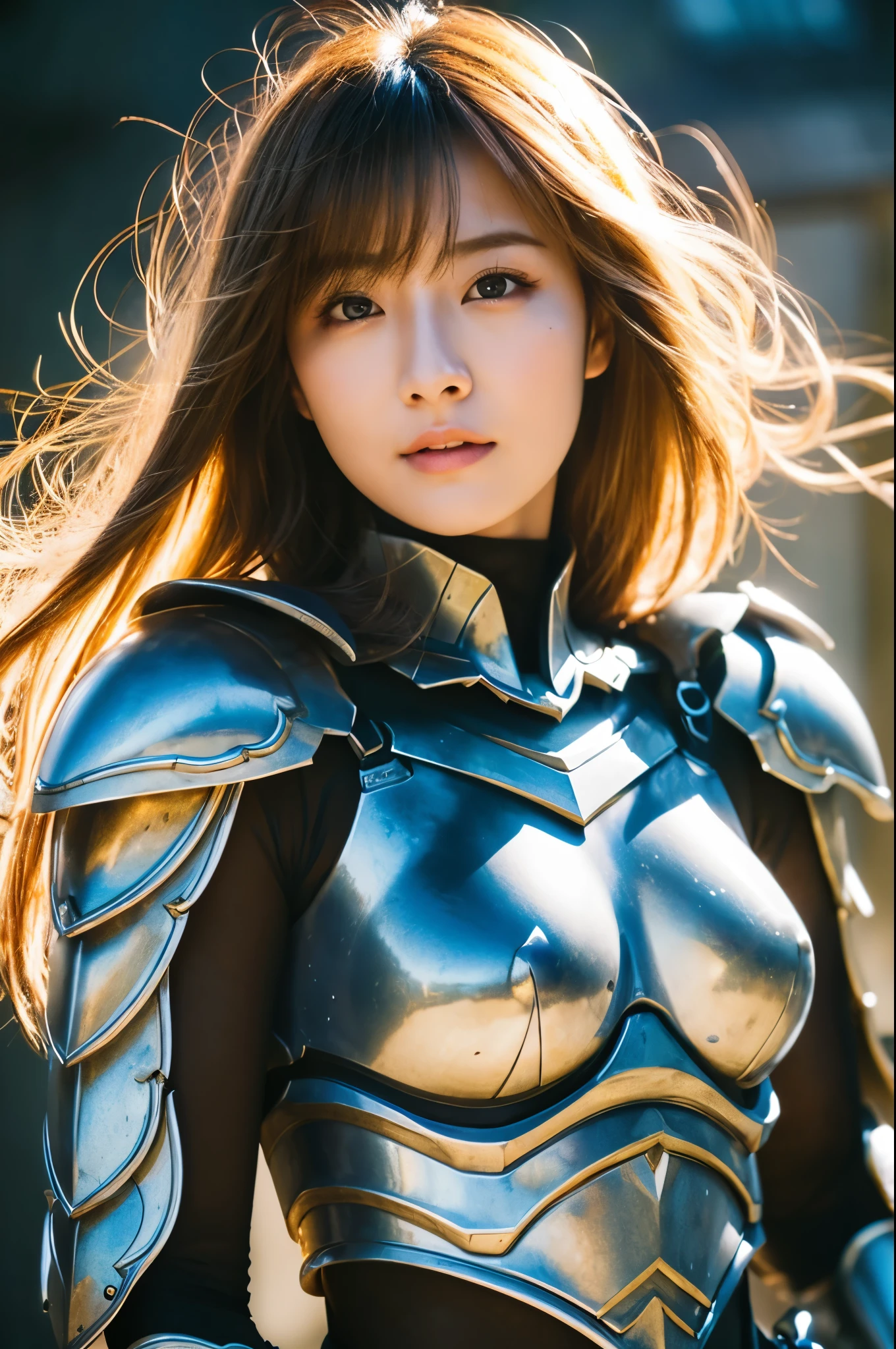 8K、Super detailed、masterpiece、highest quality、(very detailed)、blonde short bobヘアのAmerican Woman,dynamic angle、mysterious look、Wind effect、fantasyの背景、rim lighting、cinematic light、超A high resolution、8k,film grain、best shadow、delicate、born、particles of light、fine skin texture、Detailed armor texture、detailed face、Complexディテール、Super detailedな、shine、strong fraud、silver armor、(holding a weapon)、Slashing、Slashing Action、big and full breasts,Scapula、shining eyes、 long cloak、fantasy、(bornきbornきとした)、shoulder armor、Complex、Complex、perfect lighting、looking at the viewer、movie lighting、flying in the sky、Flight、holy light、wonderful、bangs、the wind is strong、frozen mountain々々、lich queen,Sexy,attractive,blonde short bob,精密な装飾が施されたSexy胸部アーマー,perspective from above,smile,Sexy胸元,Violent and strongly cracked abdominal muscles,emphasize cleavage,dynamic sexy pose,American Woman,blue eyes,Sexy衣装,