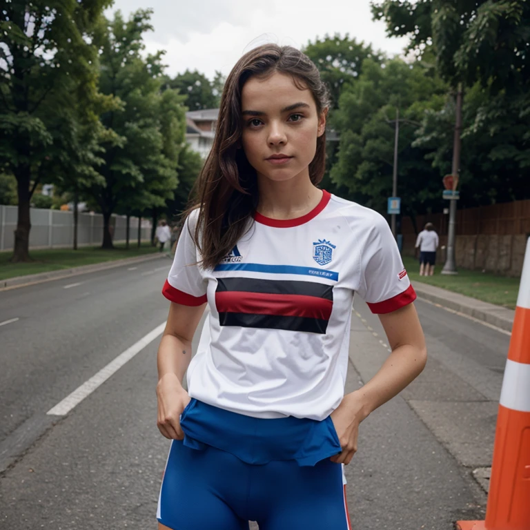 Dafne Keen dressed as an Olympic cyclist