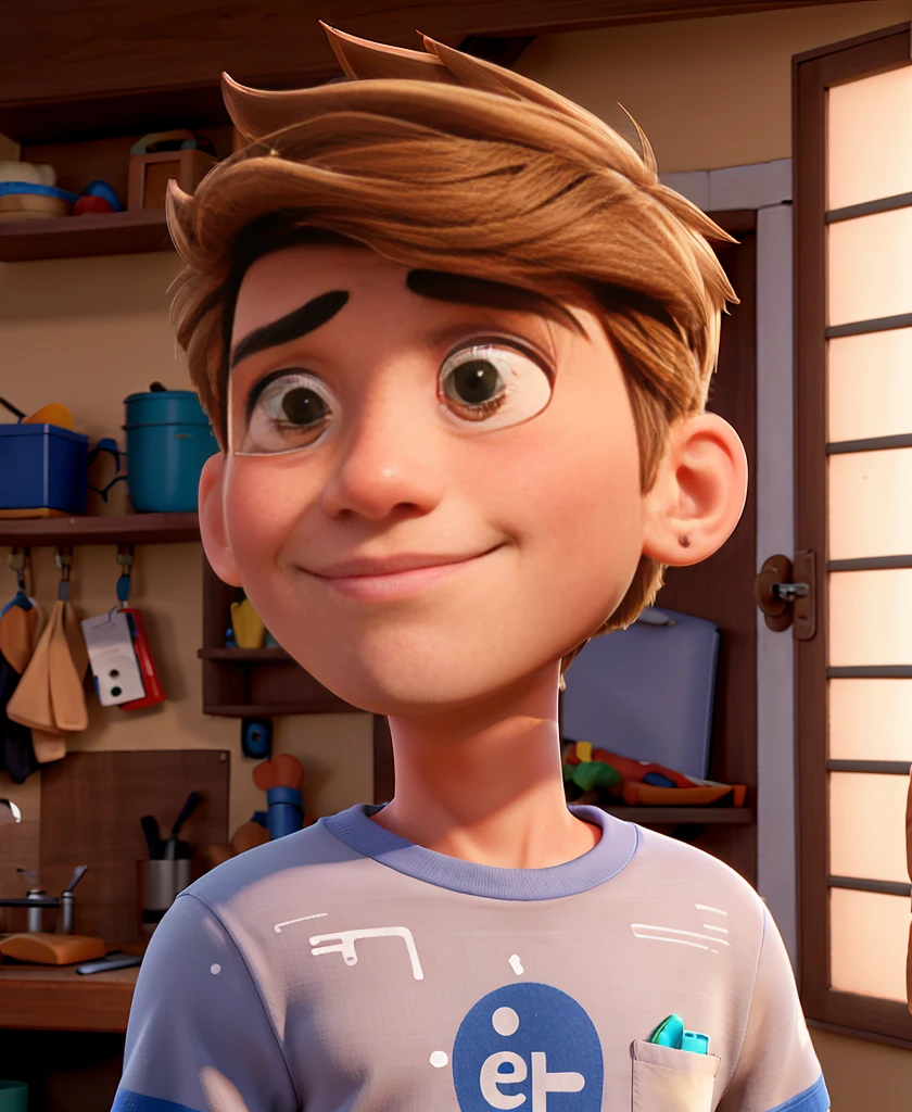 homem adolescente de olhos castanhos, dark blonde hair and earring in the left ear without glasses 