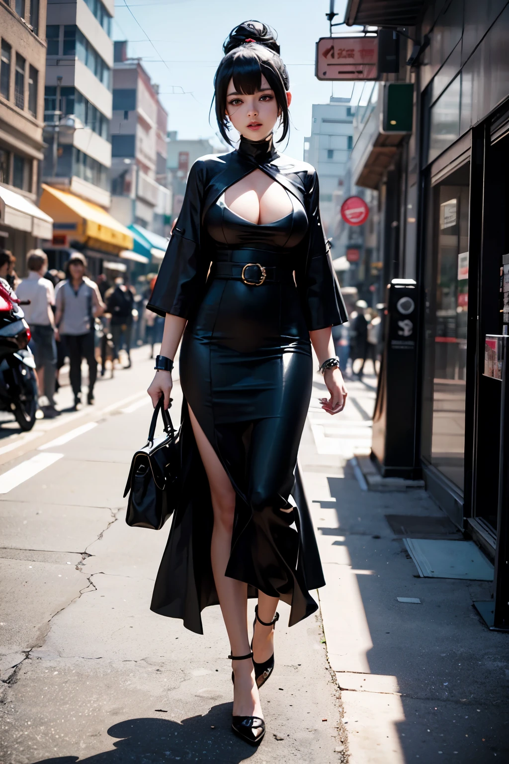 A age girl walking down the street in a newly bought dress, surreal anime, seductive anime girl, realistic anime 3 D style, anime girl in real life, Oppai cyberpunk, realistic anime girl rendering, 3d anime realistic, realistic perfect body, surreal pictures --auto