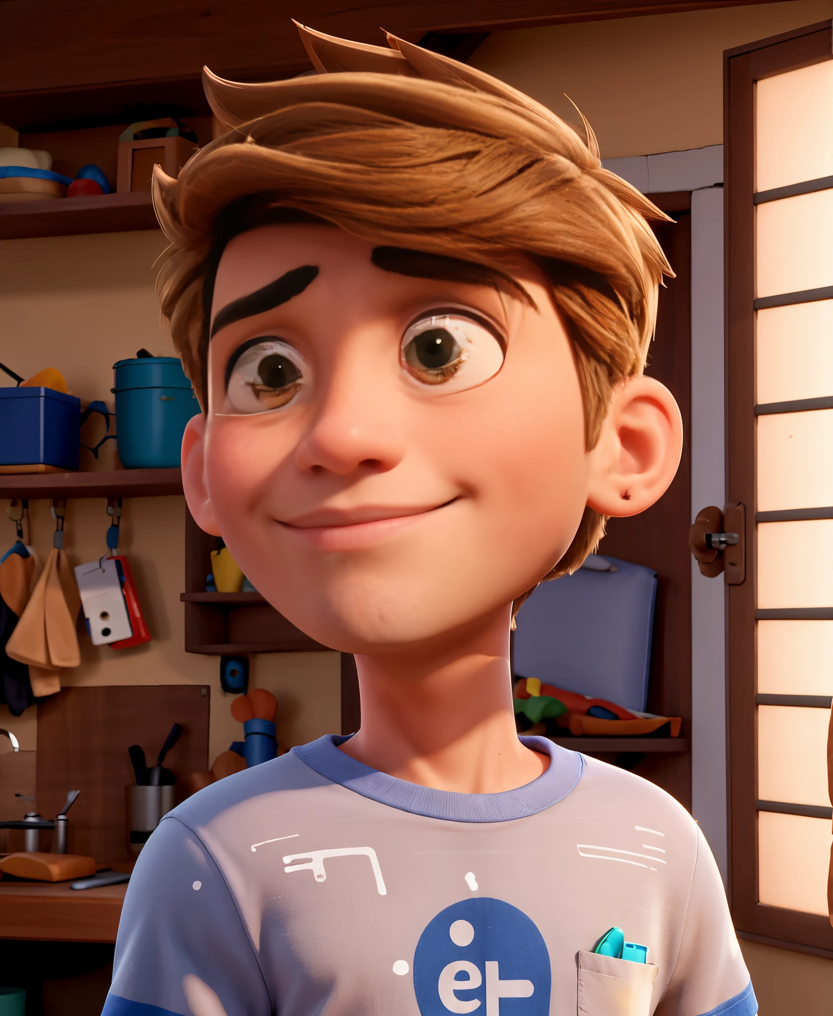 homem adolescente de olhos castanhos, dark blonde hair and earring in the left ear without glasses