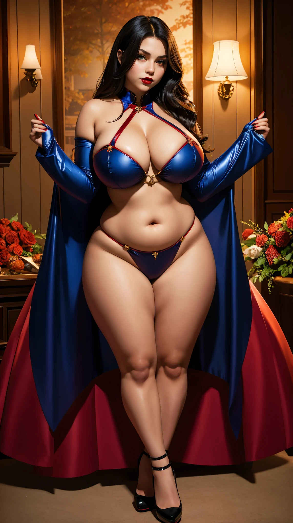 Vampir woman, curvy body, long legs, thick high, wide hips, beautifull vampir, sexy vampir costum, full body shot, night house, sexy swimsuit,