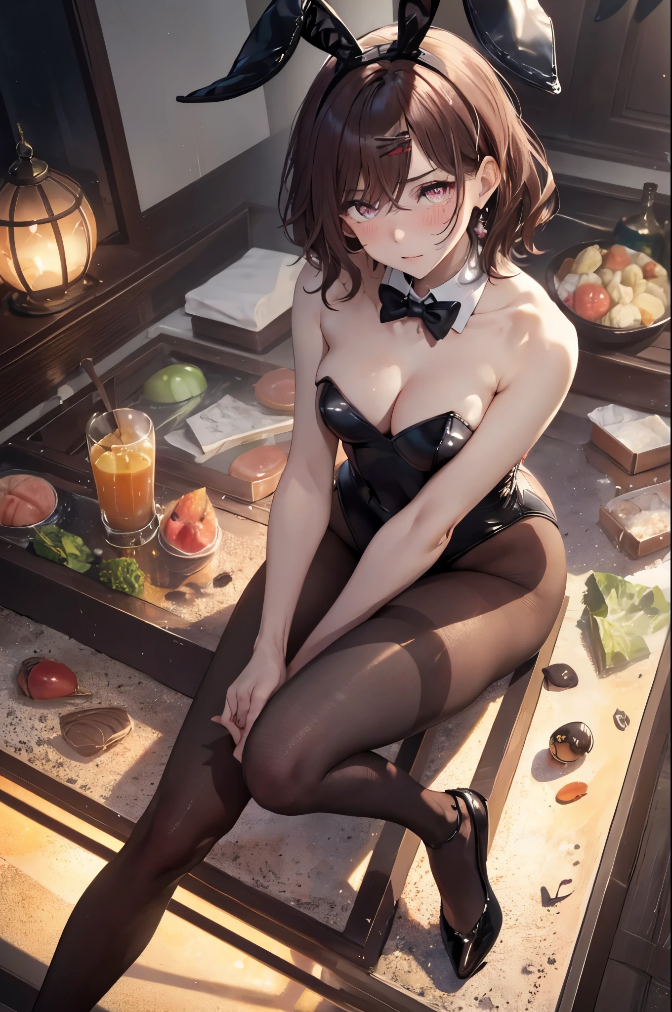 (Perfect anatomy without destruction:1.6),(Accurate and detailed beautiful eyes,lustrous eyes),super detailed face, highly detailed lips, fine eyes, double eyelids, ①Quality:(ultra detailed:0.8), (Perfect hands:1.3), (Perfect Anatomy:1.3), (1girl:1.3),(master piece:1.3),(best quality:1.3), detailed,8k,intricate details, deformed face, ugly, bad face, deformed eyes, bad anatomy part ②:ultra-detailed face,beautiful detailed eyes,detailed skin, detailed face, <Character Appearance、Prompts such as background> ③Environment:casino,roulette table,chandelie,poker tips ④The subject:(aamadoka:1.3), ⑤th:high resolution,beautiful detailed eyes, cute eyes, sparkling pupils, Intricate Iris Details, Captivating Eye Reflections, Sparkling Highlights in the Eyes, Depth and Dimension in the Pupils, Subtle Color Variations in the Iris, Meticulous Eyelash Details, detailed eyes, ⑥Chest:(small breasts:1.3), (Beautiful breasts:1.0), ⑦Body shape:(slender body type:1.3), Miwaki. (beauty legs:1.3). Seven heads, tight waist, small head, ⑧Skin:detailed skin, Transparency, Brilliant skin, ⑨Hair:shiny hair, hair,bangs, hairclip, short hair, (mole under eye:0.8), BREAK <costume> ⑩costume:(black pantyhose,:1.3), pantyhose, (playboy bunny:1.3),rabbit ears, black rabbit ears, fake rabbit ears, bowtie, wrist cuffs, black leotard, (high heel:1.2), earrings, <expression、illumination、Other prompts> ⑪illumination:brightening light, moody lighting, nature lighting, Best Illumination, ⑫Style:sexy body, animation, illustration, (Bewitching:1.3). ⑬expression:(embarrassed,blush:1.3), (looking at another:1.3), tear, happy, Face to feel, Love A large amount of milk, waiting for a kiss, ⑭Composition: (full body:1.3), ⑮Action: (crawl on all fours:1.3), (kneel down:1.3), (hand between legs:1.3)