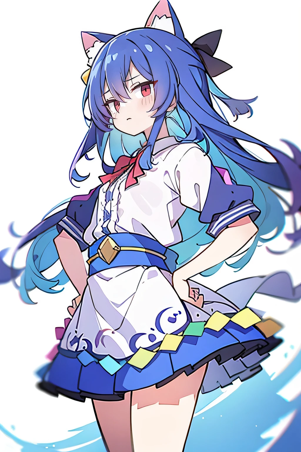 (masterpiece),best quality, expressive eyes, perfect face, 1girl,
Put your hands on your waist,fair, Gorgeous,Japanese cartoons,girl,lola,Hina Angel, blue hair, blue haired, floating clothes,Grab your waist, Grab your waist, hands on hips , hands on hips,sit, sit on ground, Legs on the ground, flat chest,cat ears,