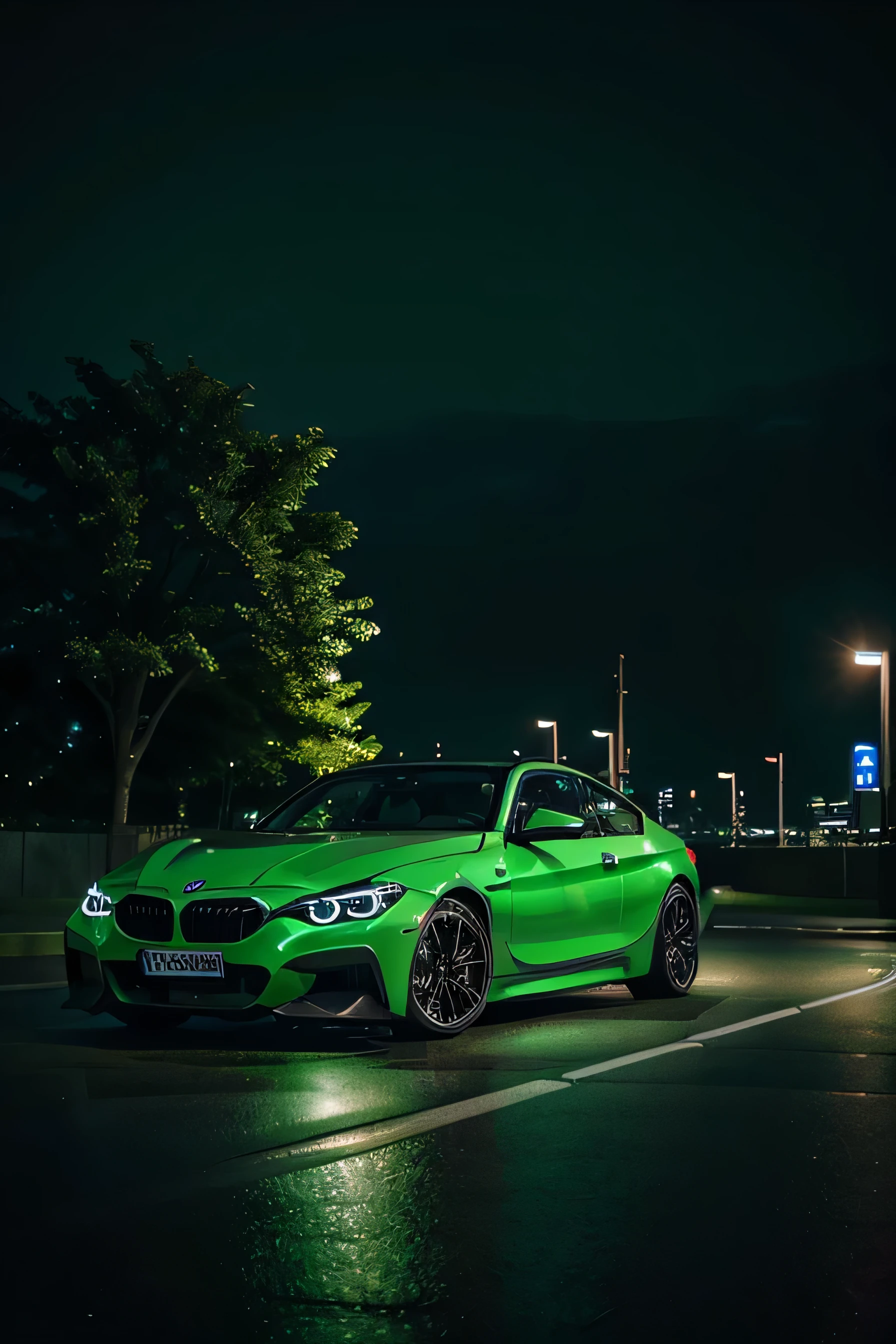 BMW, TOKYO AT NIGHT, Minimalist, luxury GREEN NEON color, cinematic, ULTRA HD, REALISTIC
