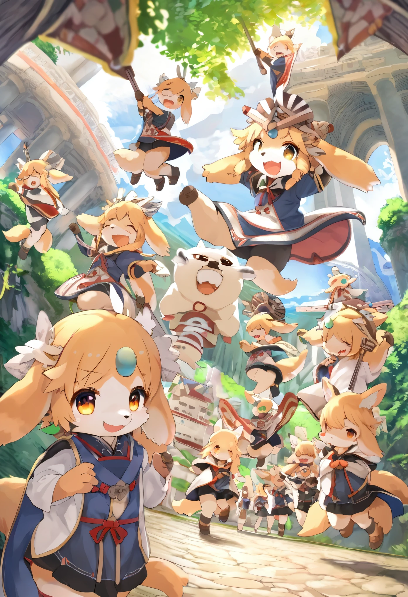 super high resolution, detailed background, World Heritage Site, 6+boys, 6+girls, Happy, joyful, absurdres(Photos of solo travelers)(kemono, furry anthro),