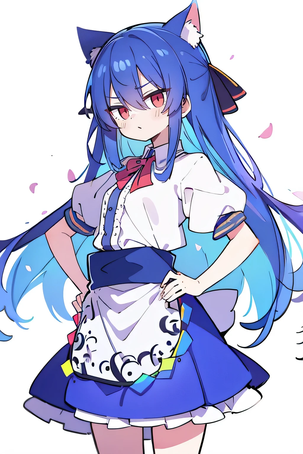 (masterpiece),best quality, expressive eyes, perfect face, 1girl,
Put your hands on your waist,fair, Gorgeous,Japanese cartoons,girl,lola,Hina Angel, blue hair, blue haired, floating clothes,Grab your waist, Grab your waist, hands on hips , hands on hips,sit, sit on ground, Legs on the ground, flat chest,cat ears,Petals fall,