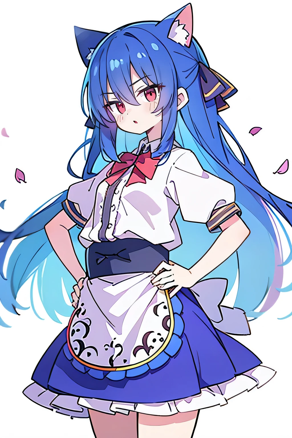 (masterpiece),best quality, expressive eyes, perfect face, 1girl,
Put your hands on your waist,fair, Gorgeous,Japanese cartoons,girl,lola,Hina Angel, blue hair, blue haired, floating clothes,Grab your waist, Grab your waist, hands on hips , hands on hips,sit, sit on ground, Legs on the ground, flat chest,cat ears,Petals fall,