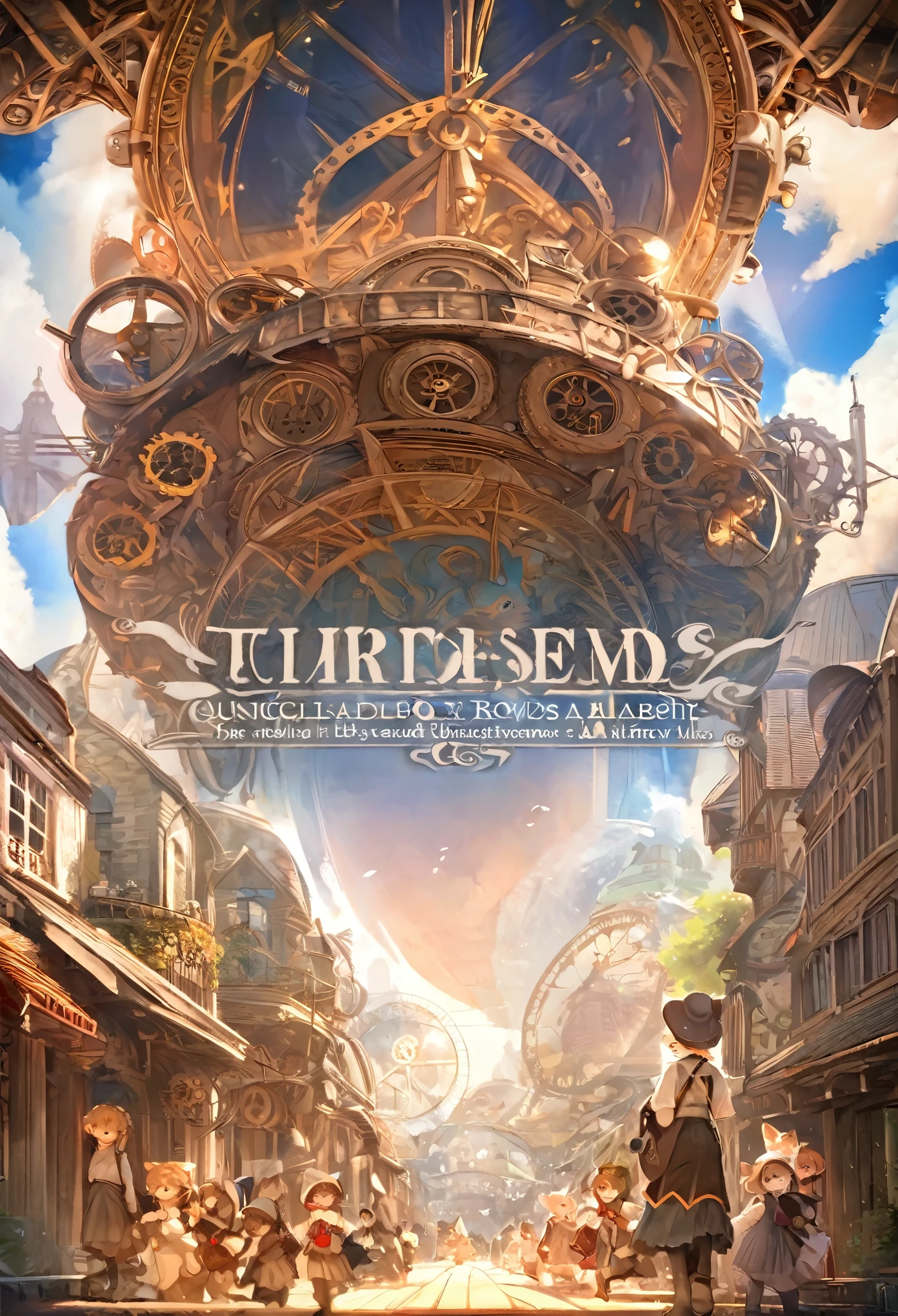 cover_page, highres, top quality, best quality, paid reward available, High-quality illustrations, unparalleled masterpiece, perfect artwork, absurdres, super high resolution, detailed background, Steam punk, Beautiful World Heritage, 6+boys, 6+girls, Happy, joyful(Photos of solo travelers)(kemono, furry anthro)cinematic lighting, dynamic angle,