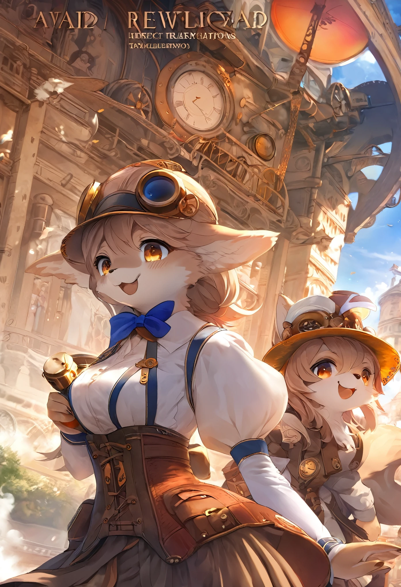 cover_page, highres, top quality, best quality, paid reward available, High-quality illustrations, unparalleled masterpiece, perfect artwork, absurdres, super high resolution, detailed background, Steam punk, Beautiful World Heritage, 6+boys, 6+girls, Happy, joyful(Photos of solo travelers)(kemono, furry anthro)cinematic lighting, dynamic angle,
