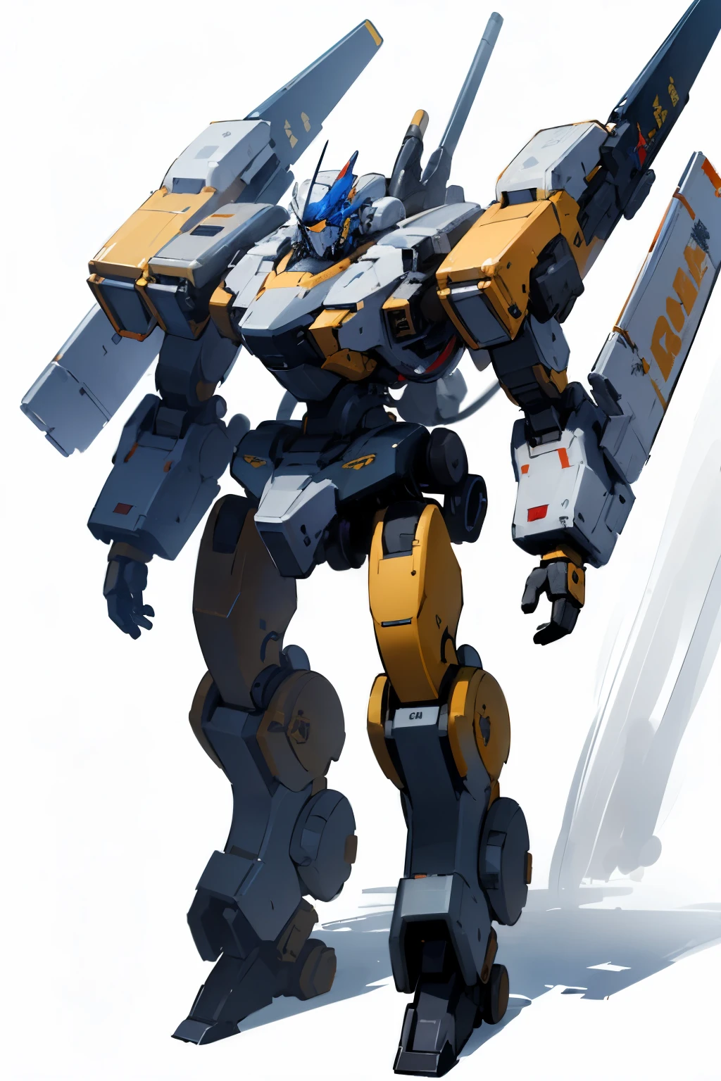 ((highest quality)), ((masterpiece)), (be familiar with), white background, robot, Beam cannon, quadrupedal walking, Flight units, Black Iron, black, steel