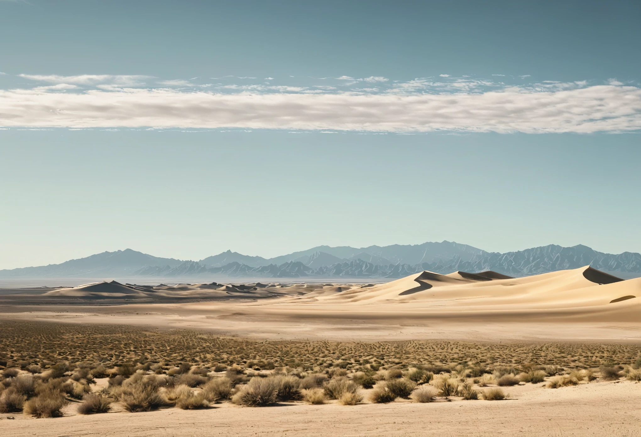 Artistic minimal desert vista captured with a blend of documentary, editorial, and magazine photography techniques --ar 3:4 --stylize 250