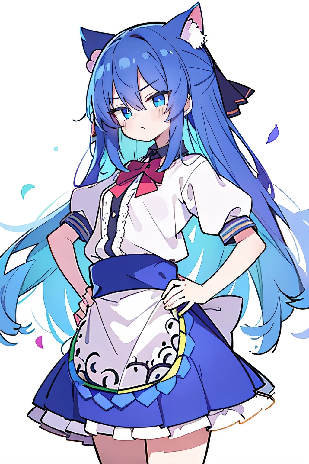 (masterpiece),best quality, expressive eyes, perfect face, 1girl,
Put your hands on your waist,fair, Gorgeous,Japanese cartoons,girl,lola,Hina Angel, blue hair, blue haired, floating clothes,Grab your waist, Grab your waist, hands on hips , hands on hips,sit, sit on ground, Legs on the ground, flat chest,cat ears,Petals fall,