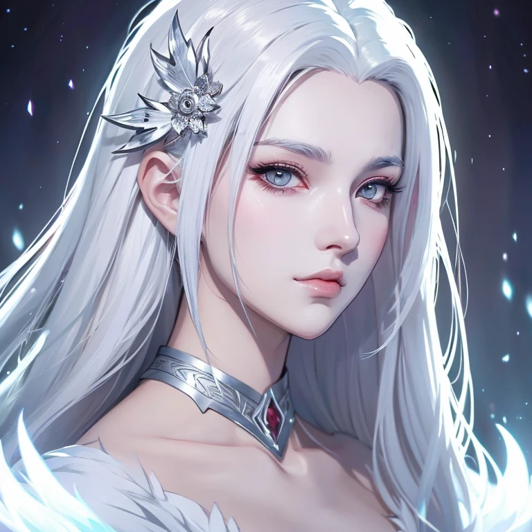 Close-up of a woman with white hair and a white mask, Beautiful character drawings, Gweiz, artwork in the style of Gweiz, white haired god, by ヤン・J, magnificent exquisite character art, amazing character art, Written by Fan Chi, Written by Wujun Shifan, Gweiz on pixiv artstation