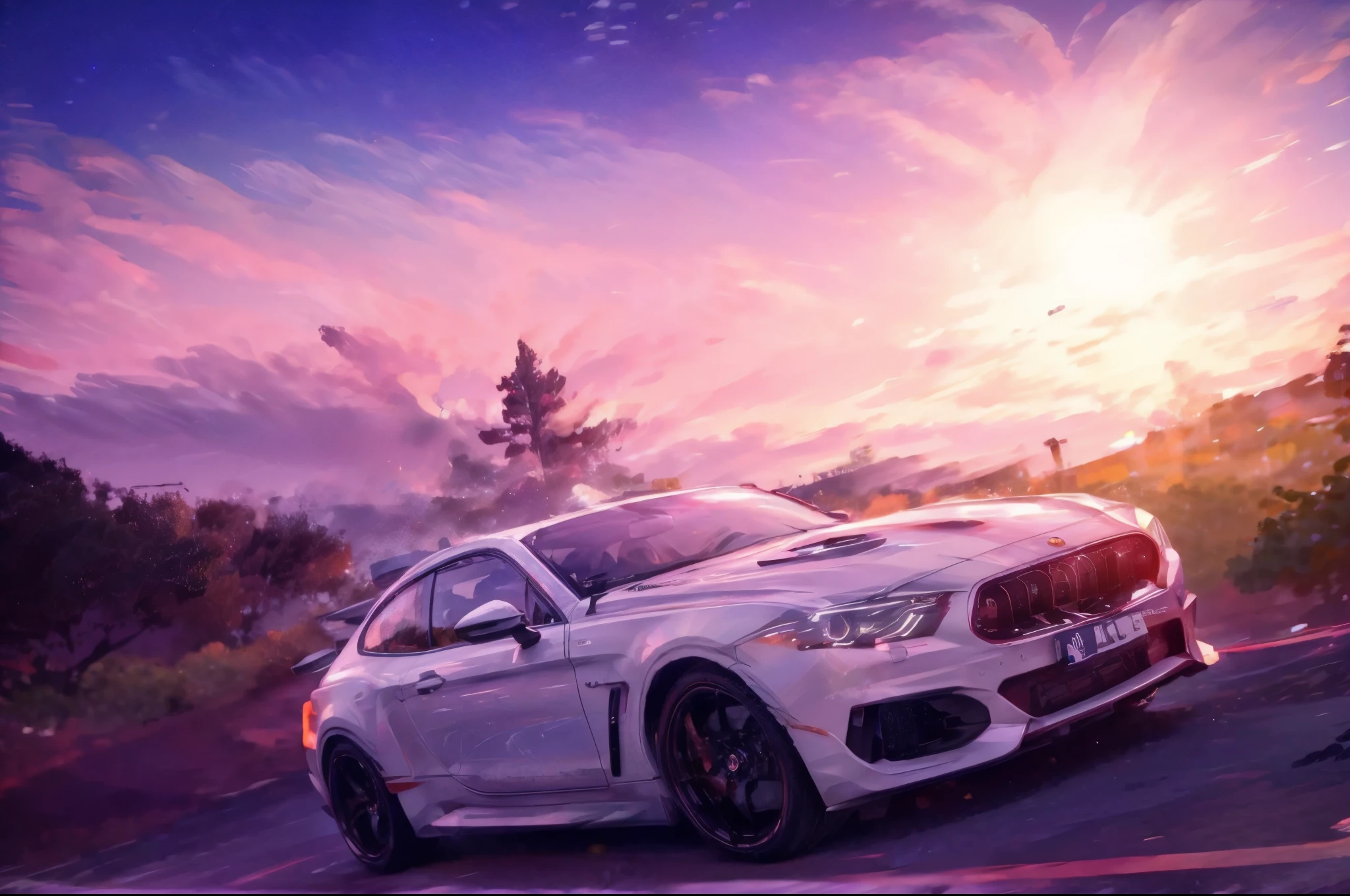araffe on top of a white car with a man on top, 3840 x 2160, 3840x2160, bright light masterpiece, 8k in the style, outrun style, illustration 8 k, 8k scene, inspired by Mike Winkelmann, fantasy style 8 k octane render
