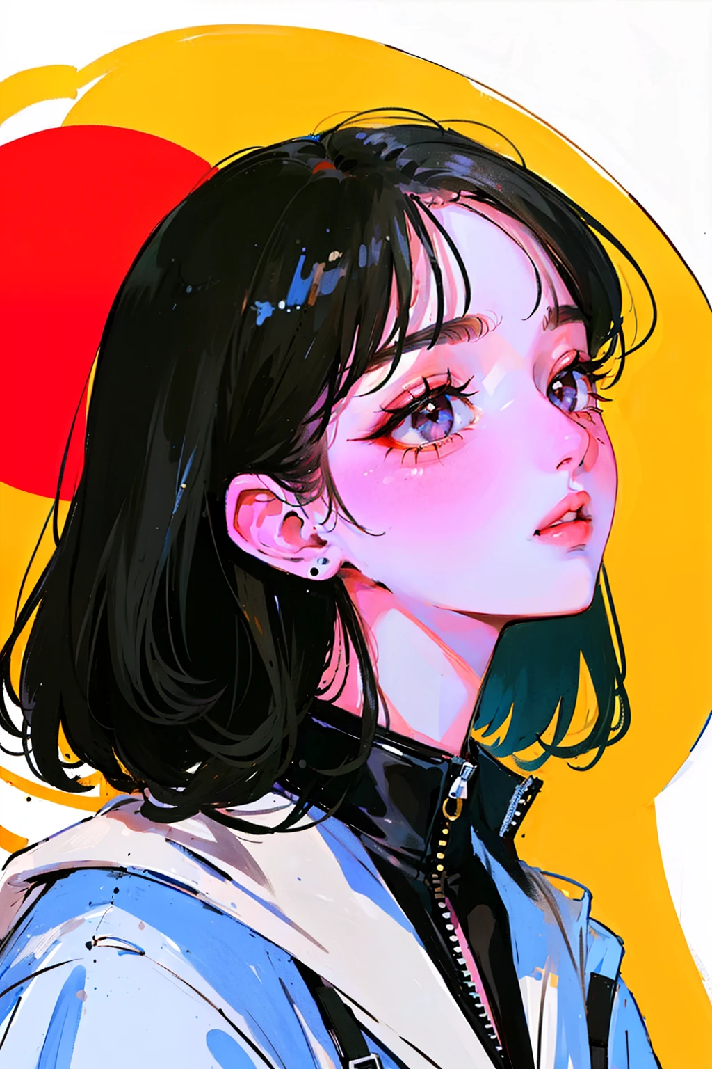(Portraits:1.4), (masterpiece:1.2, best quality:1.2), from above, upper body, 1girl, Look up, face focus, extremely detailed face, extremely detailed eyes, good-looking, make up, finger on lips, sunglasses, fashion wear, earrings,