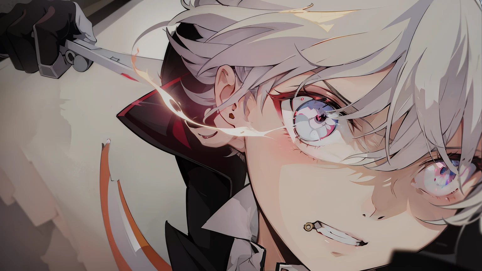 um homem personagem de anime com cabelos brancos e olhos avermelhado segurando uma pequena adaga, cabelos prateados, best anime 4k konachan Papel de parede, chave visual, badass anime 8 k, principais visuais do anime, Nagito Komaeda, arte principal do anime, 8k!, anime key art sharp focus, acionar estilo de arte de anime, Papel de parede!, The World's Finest Assassin anime style