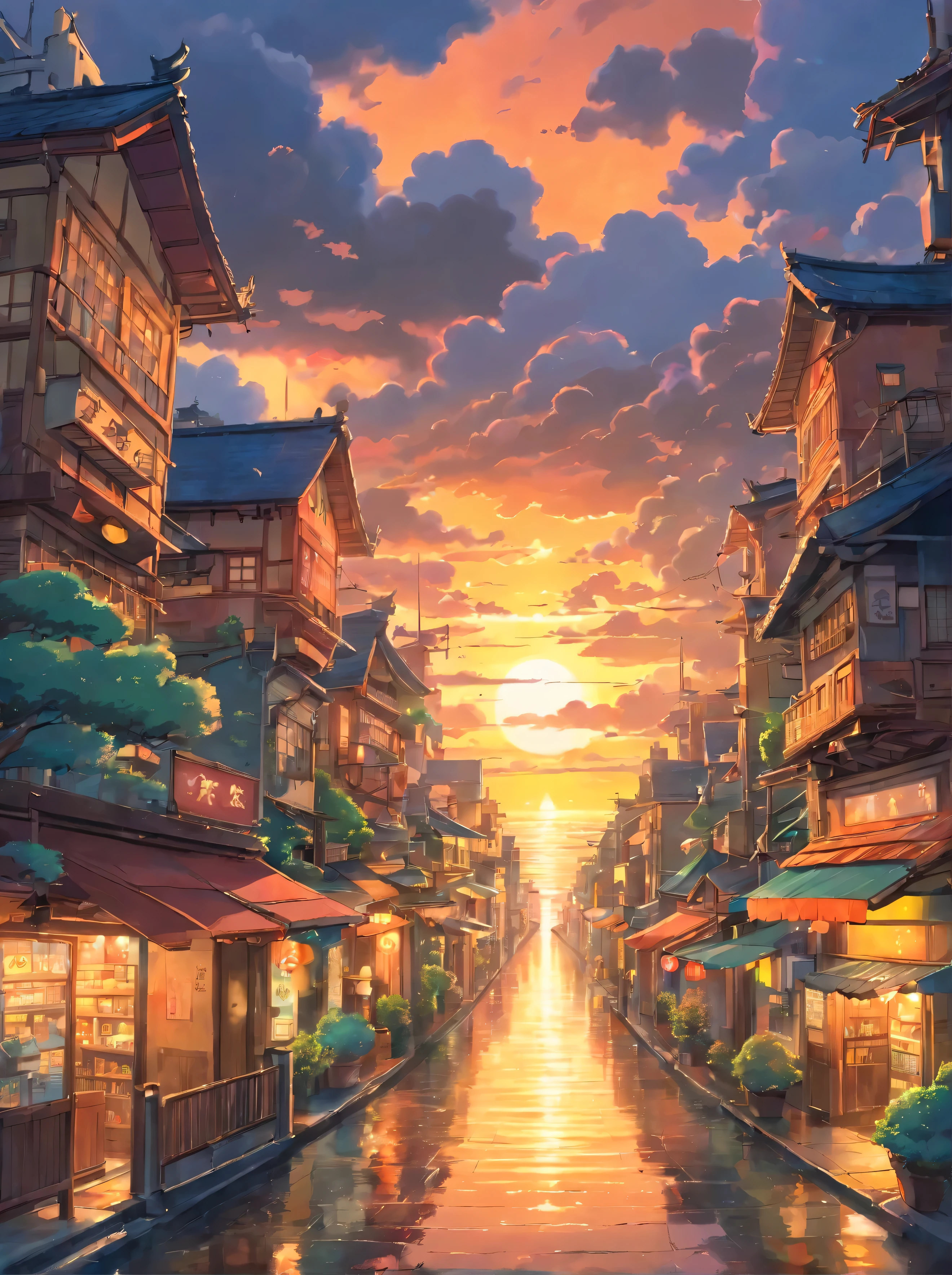 scifi city surrounded by storm clouds at sunset (retrotide:1)