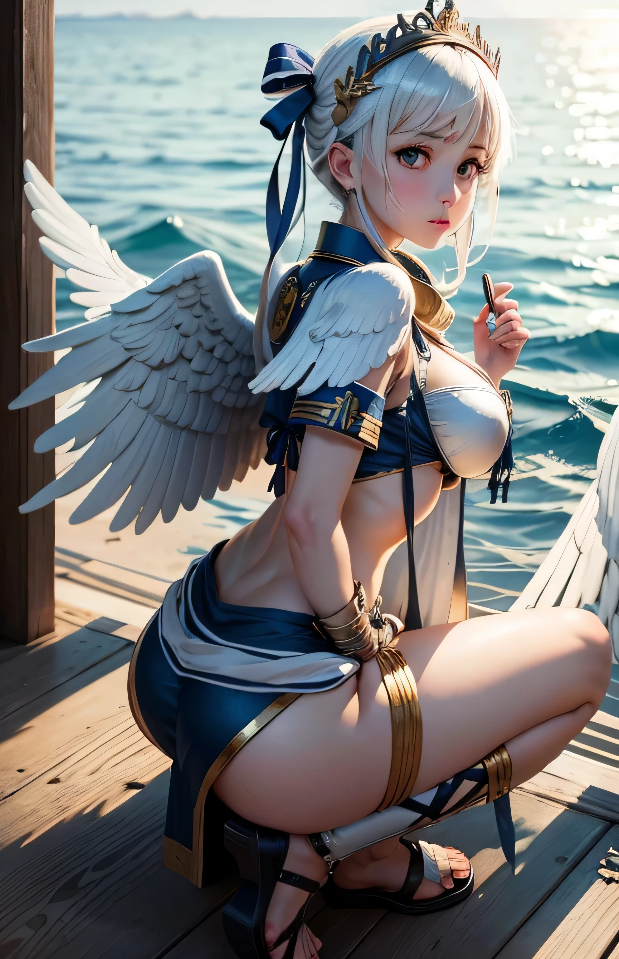 Greek warships、She has white angel wings on her back