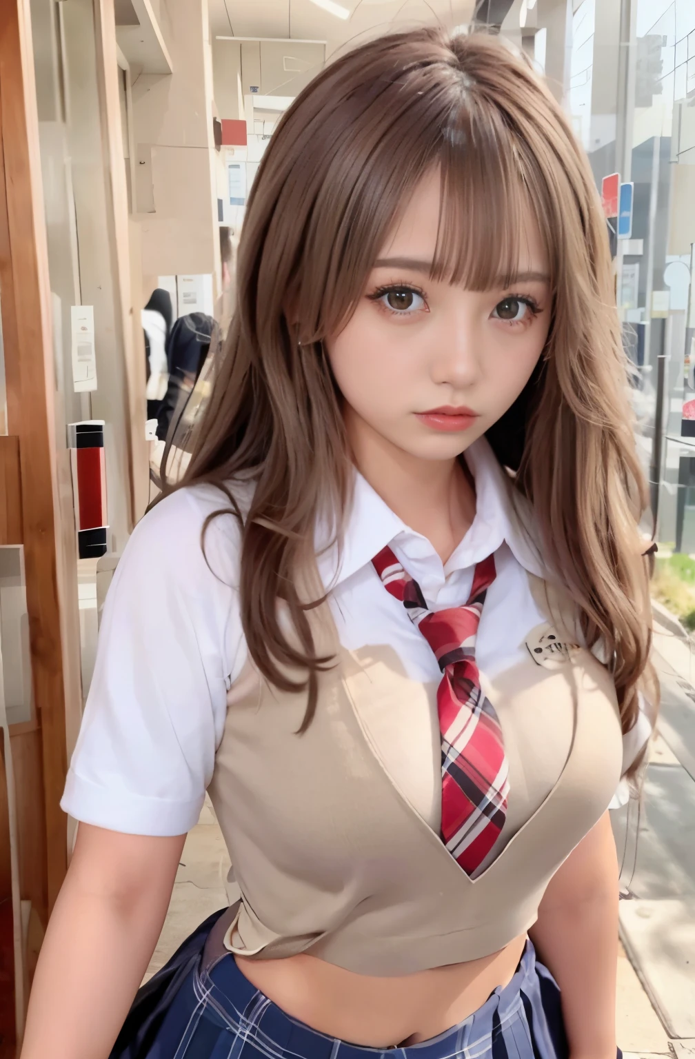 gal, (anatomically correct,),masterpiece, highest quality, Raw photo, Photoreal, face, incredibly ridiculous, beautiful girl, cute, dull bangs, Depth of the bounds written, High resolution, 超detailedな, detailed, ighly detailedd, extremely detailedd eye and face, sharp pupils, realistic student, sharp focus, cinematic lighting, pale and tanned skin,alone,woman,(wavy hair,blonde hair),(panties), (school uniform:1.2),baggy socks, spread your legs,wide hips, ((sensual;1.5)), Glamour, big breasts,Sunburn marks on tanned skin
