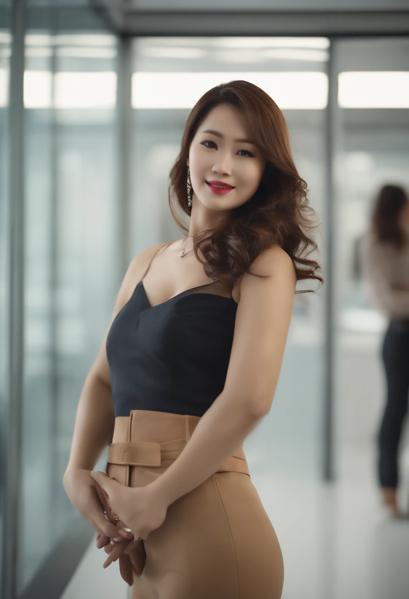 masutepiece, Best Quality, 超A high resolution,(photographrealistic:1.4) (depth of fields),(Lens Glow) , jaket:1.5、Inside the office:1.5、a Pretty Japanese woman:1.5、officeworker、Sexy buttocks:1.5、put hands on the hip:1.5、smil、Tight pants:1.75, visible camel toe:1.5
