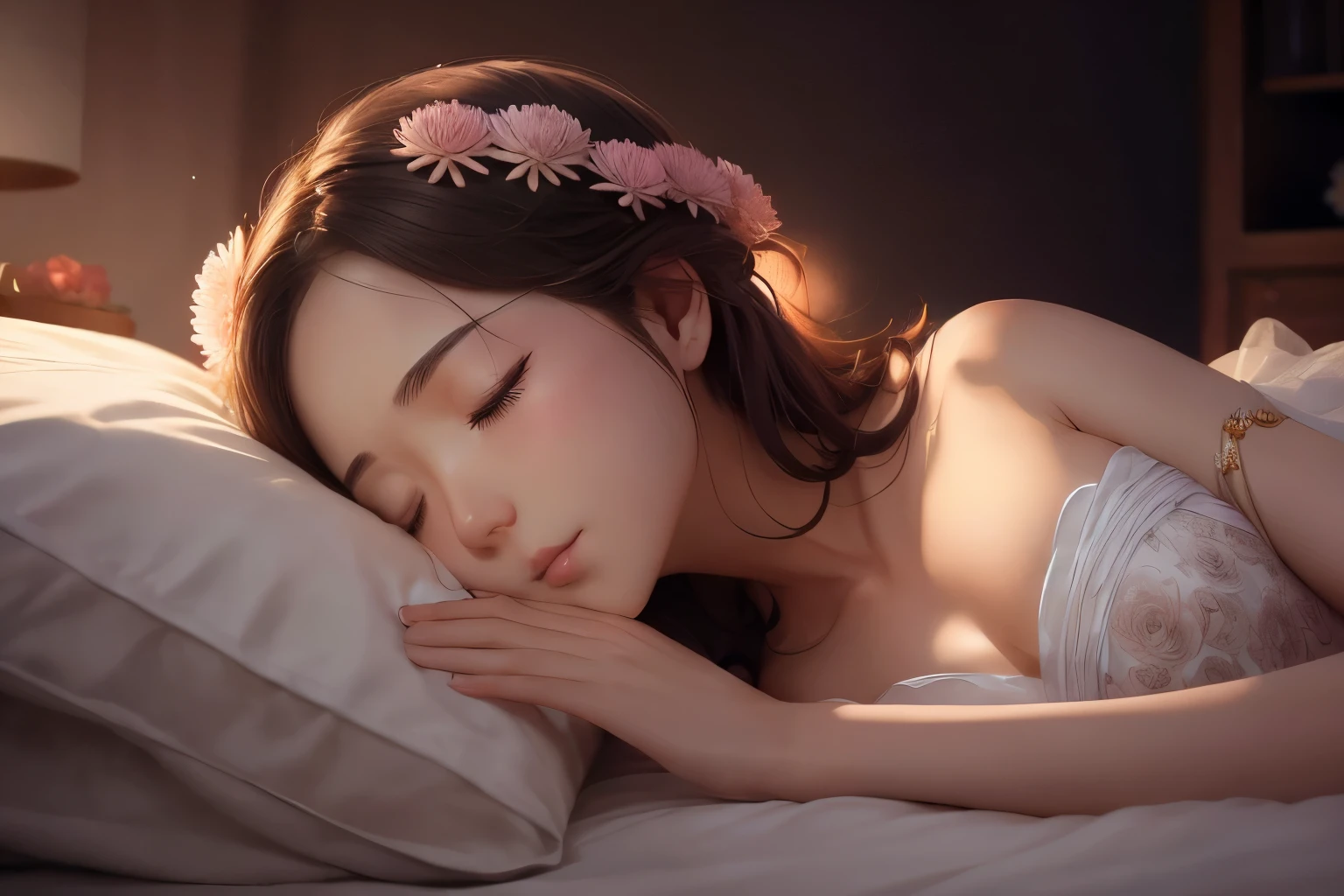 ((Best Quality, 8K, Masterpiece: 1.3)), bed,gilr,black hair,japanese,nude、ロリ
