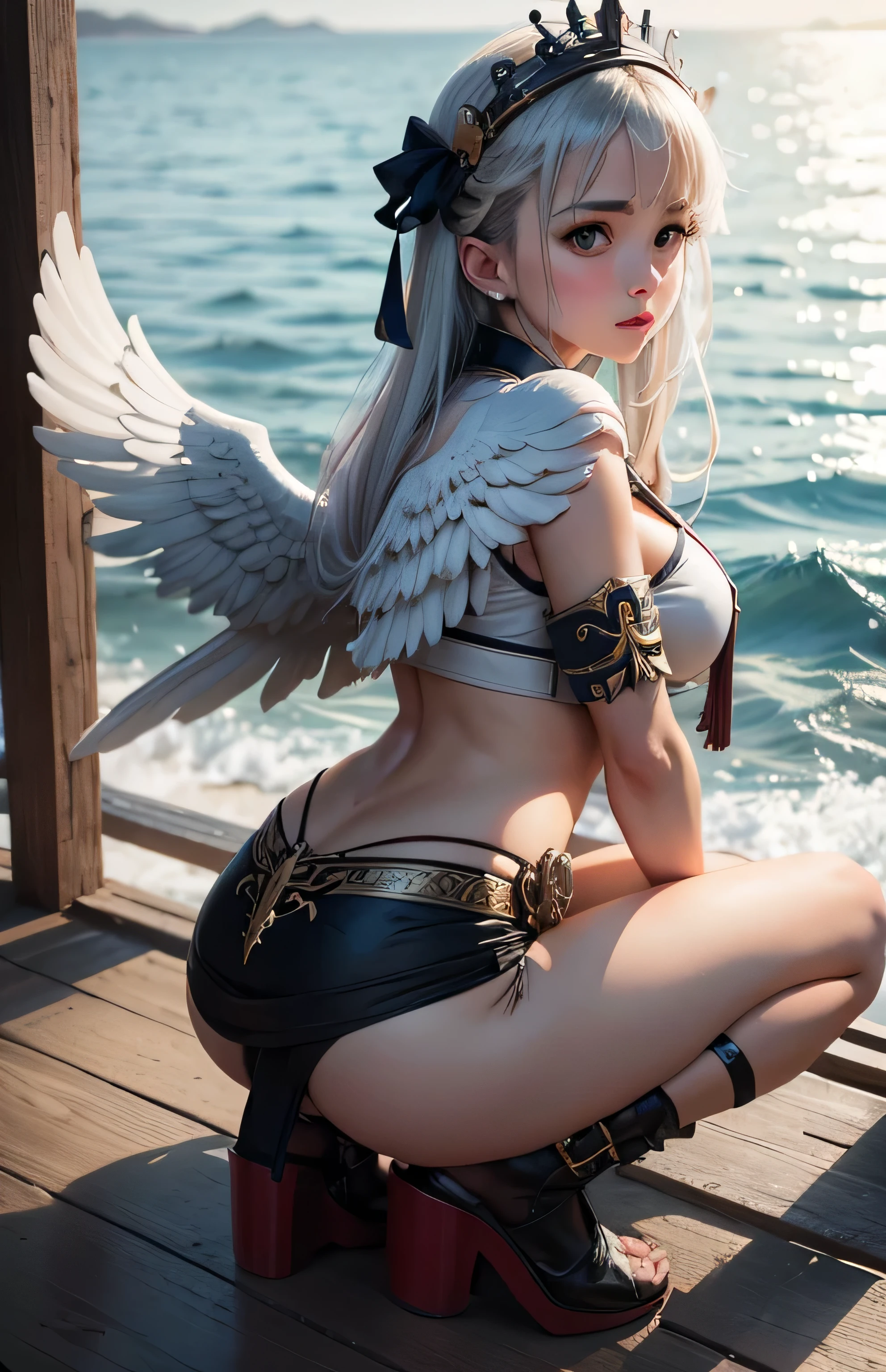 Greek warships、She has white angel wings on her back