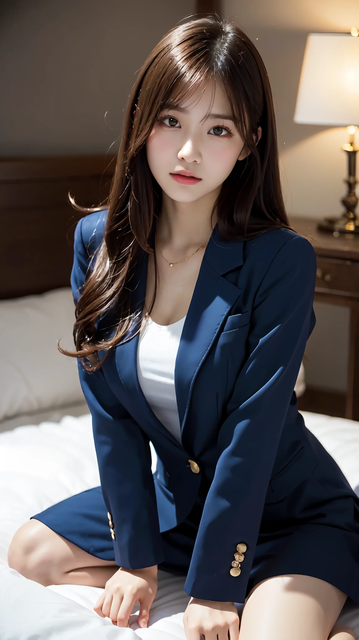 (1woman), Beautiful, Amazing face and eyes, makeup, (extremely detailed beautiful face), seducting smile, (Best Quality:1.4), (Ultra-detailed), (extremely detailed CG unified 8k wallpaper), Highly detailed, raw photos, Professional Photography, (Business Suit, Mini skirt:1.2), (Business shirt with wide open chest), (Spread legs), (view from below:1.2)