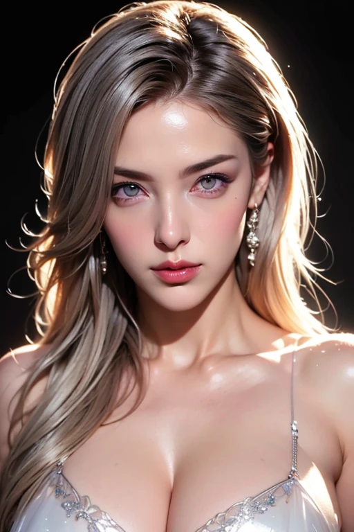 highest quality,  (realistic:1.2), 1 girl, detailed face, beautiful eyes, (highest quality), (finely detailed beautiful : 1.2), (very detailed CG unity 8k wallpaper,  Super detailed, best shadow), (detailed background), (high contrast, (best illumination, very delicate and beautiful),1 girl,((Colorful paint splatter isolated on transparent background, dulux,)), dynamic angle, beautiful delicate shine, full body,  gray hair, purple eyes , very detailed, ultra high resolution, super high quality, full body waist up pose , pose 1.4 to camera , facing front , frontal to camera , detail cleavage , detail body , detail skin , detail hair 