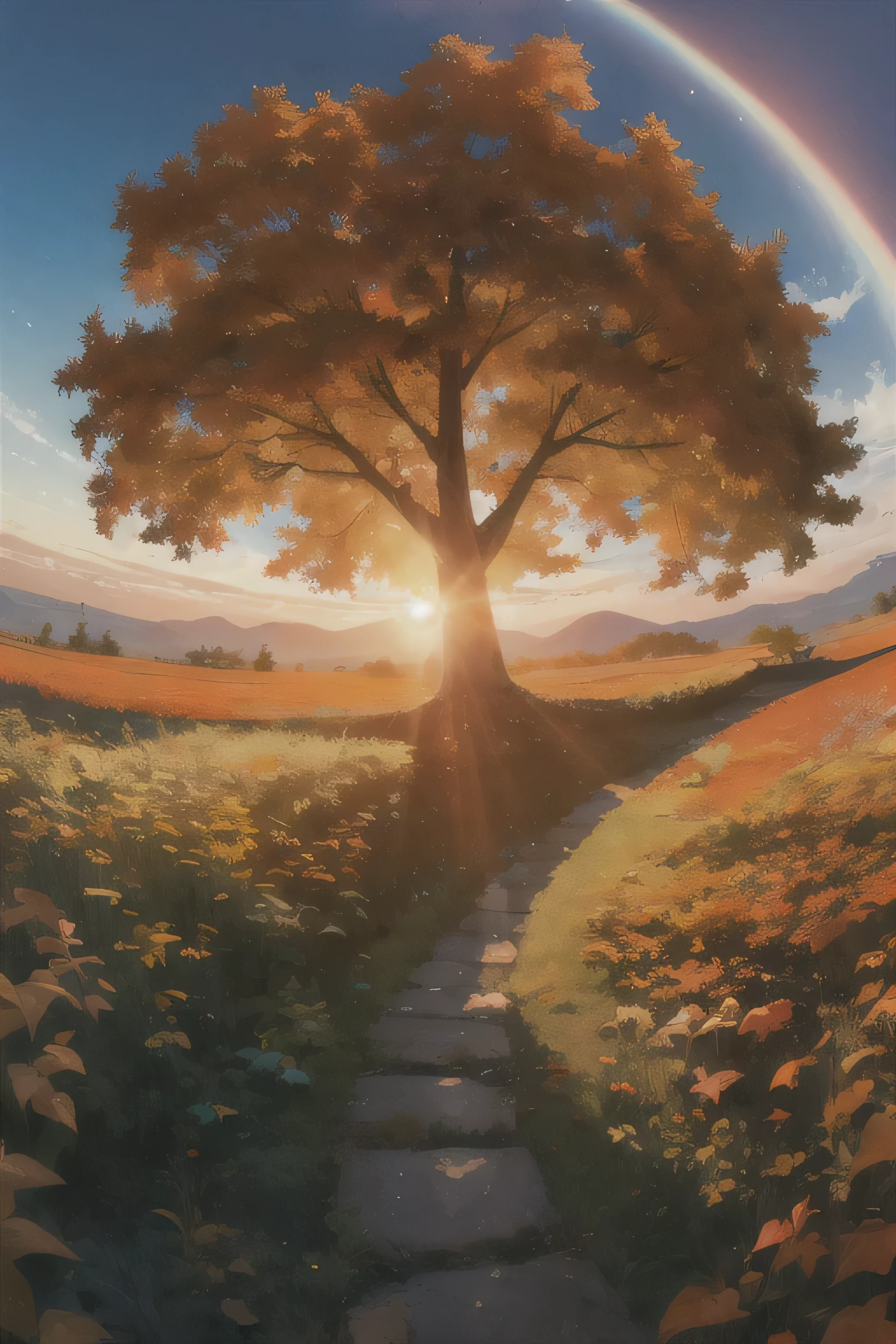 Orange-red，Sunset theme，Colorful，Clear sky
, Create images using the prism effect, Light refracts and creates colorful, kaleidoscopic appearance.
rest
, Designing images with fisheye lens effect, Capturing a wide perspective in a unique way, Bent perspective.
rest
, Capturing a forest path, There are towering trees, dappled sunshine, and a sense of tranquility and natural beauty.
Describes the feeling that even if you try your best and use all your strength, you still can&#39;t win your heart
