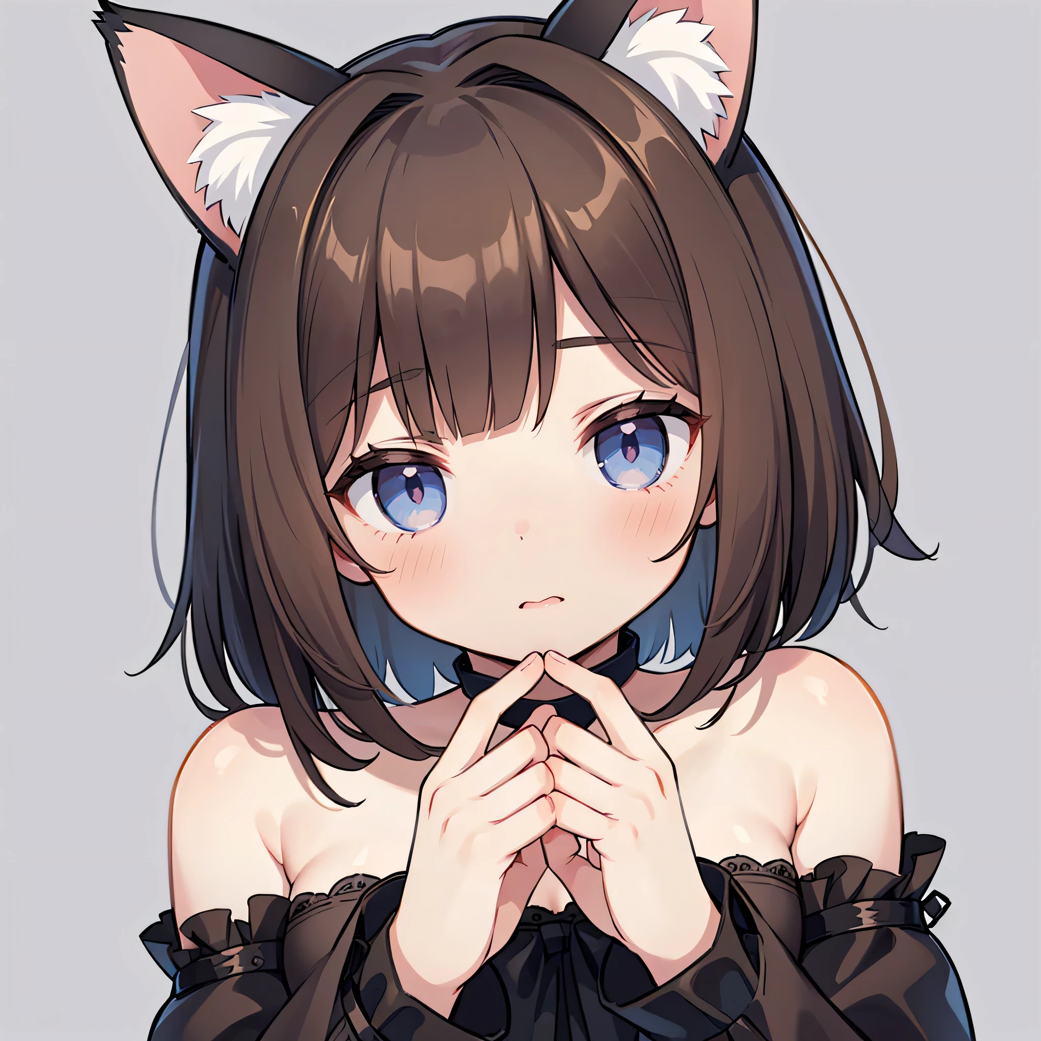 portrait 1 girl (((cat's ears))) neko chan short brown hair bob haircut fair skin blue eyes Slavic 18 years old((Ideal Anatomy)) ((2 pairs of hands)) ((Ideal Anatomy)) Five fingers on each hand
