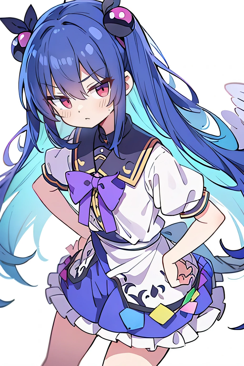 (masterpiece),best quality, expressive eyes, perfect face, 1girl,
 Put your hands on your waist,fair, Gorgeous,Japanese cartoons,girl,lola,Hina Angel, blue hair, blue haired, floating clothes,Grab your waist, Grab your waist, hands on hips , hands on hips,sit, sit on ground, Legs on the ground, flat chest,snowflakes falling,