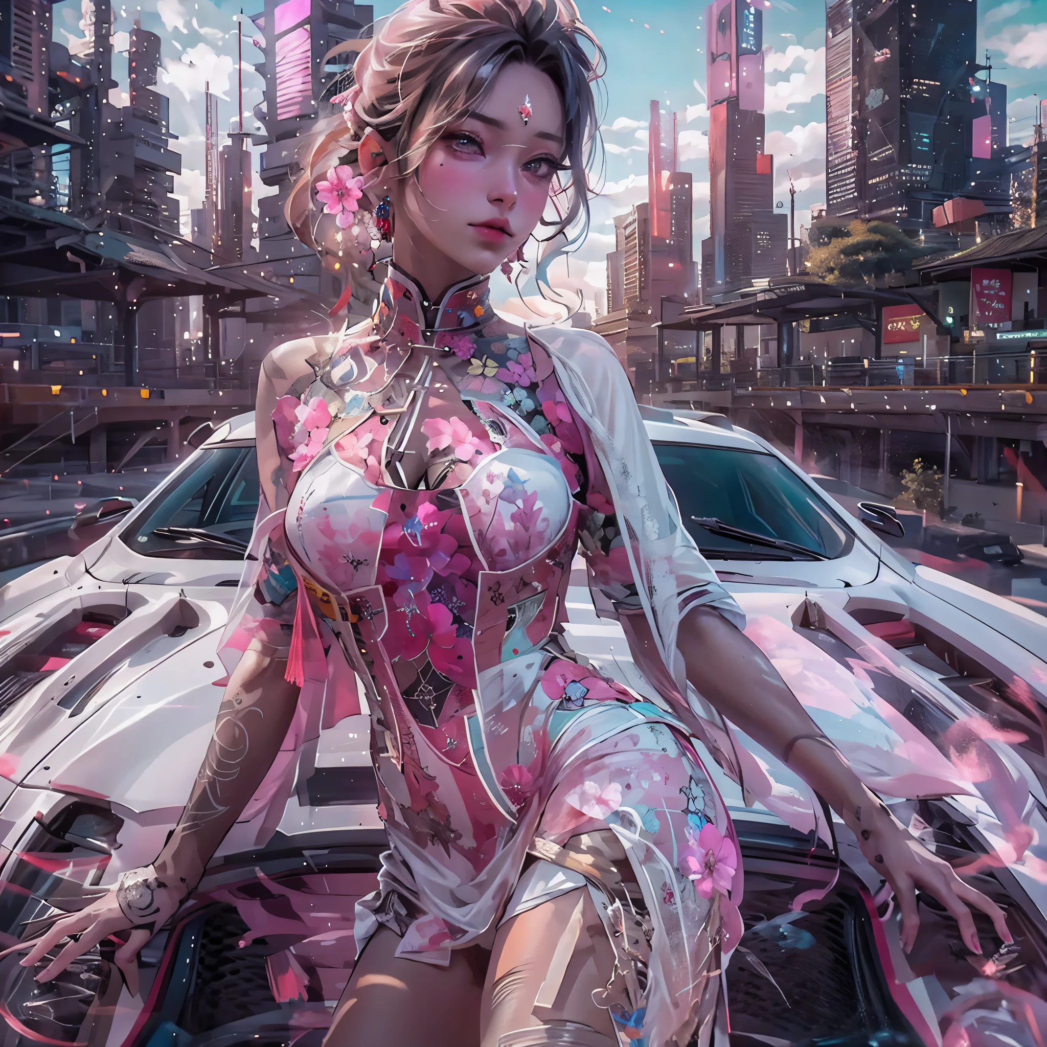 ###A Task {white |black |red |blue |pink} car {Open legs, view of pubic hair, |1 sexy girl in transparent clothes, |cyberpunk, car, |Mandala, fractal, |Full female body, | Mandala and flower tattoos} ### B Task {seductive pose, |well detailed graphics, |nice breasts, |naked breasts, |open} ### C Task {close-up, |women in white dress with engineering elements, |city of the future, |anime character, |full-length art} ### D Task {{pink sunset, |city in the background, |Luxurious style, | Hyper-detailed, |ultra-realistic, |cinematic, |neon lighting, |unreal engine, |RTX --ar 2:3}.