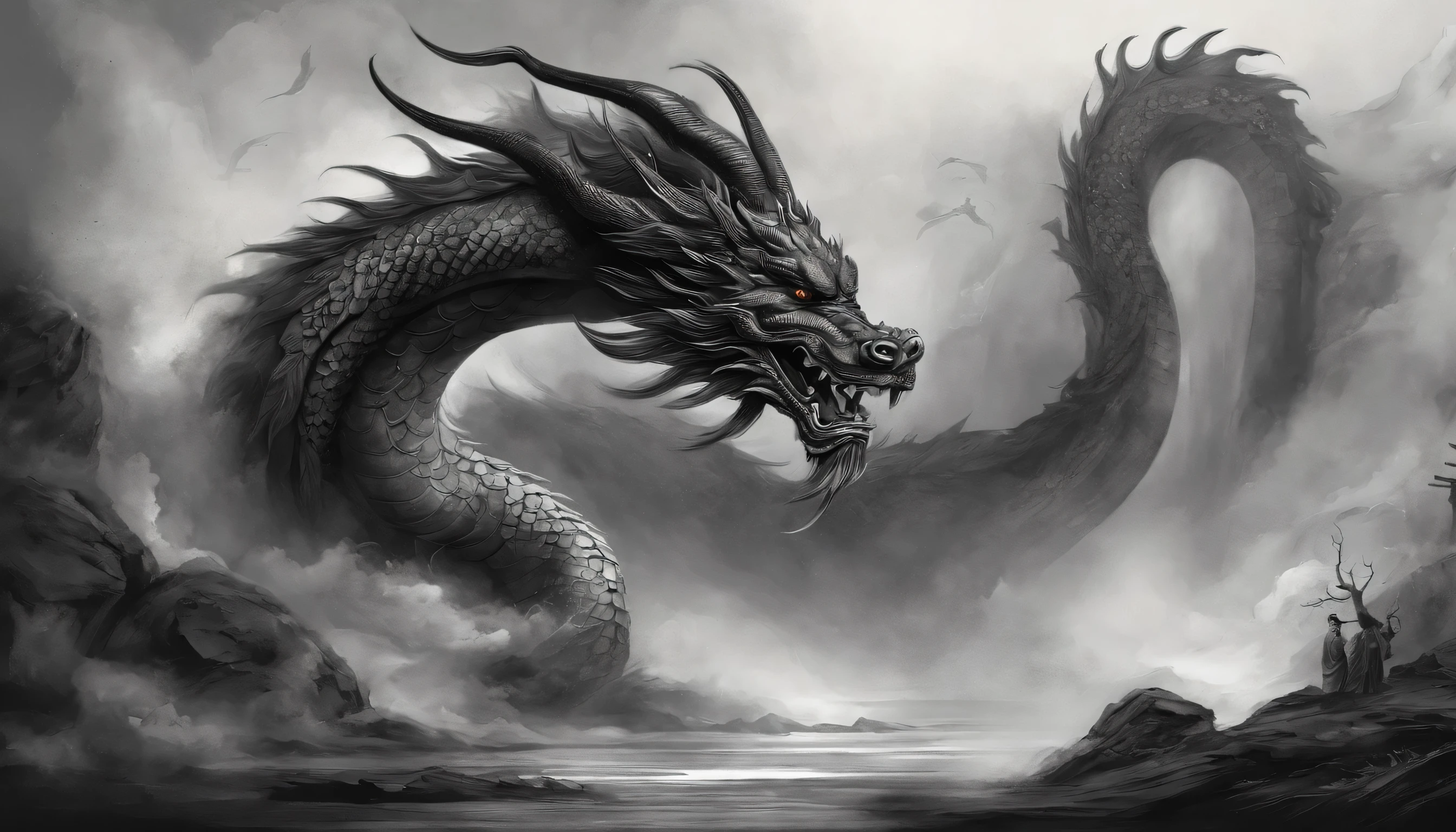China,Wu Gengji,black dragon,Lord of the Gods,The ancient god "Emperor of Heaven" is dark black and white,Sky,