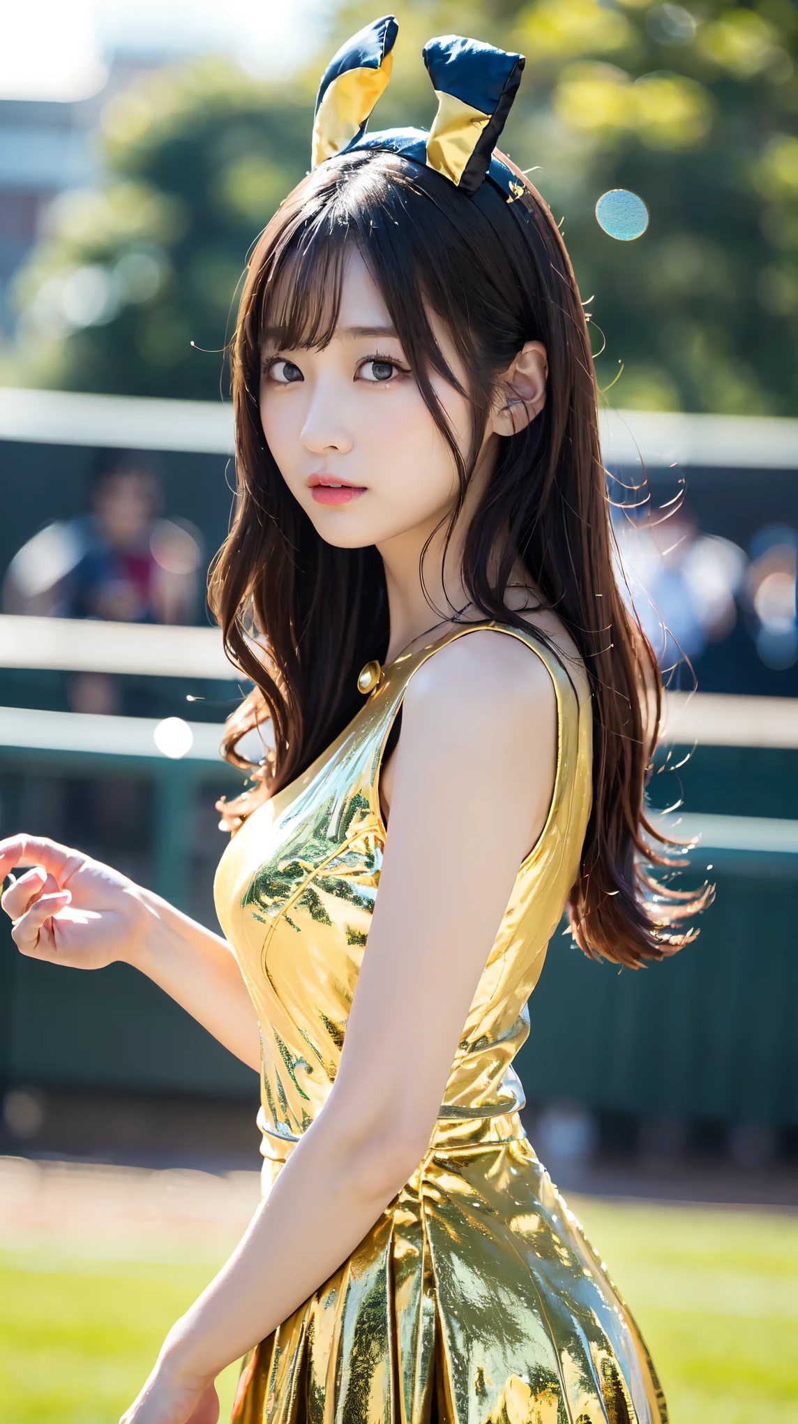 ((idol costume:1.5)), ,The cutest gravure idol pose in the world、perfect proportions、cute、((18 year old female:1.ung adorable japanese face,first pitch ceremony, official art,Highly detailed CG Unity 8K wallpaper,(masterpiece:1.0),(highest quality:1.0), 超A high resolution,4k,Super detailed, photo shoot, 8K, nffsw, High resolution, kodak portrait 400, film grain, lens flare glow,高いest quality,8K,nffsw:1.2),portrait shot,8K、View viewer、view from the side