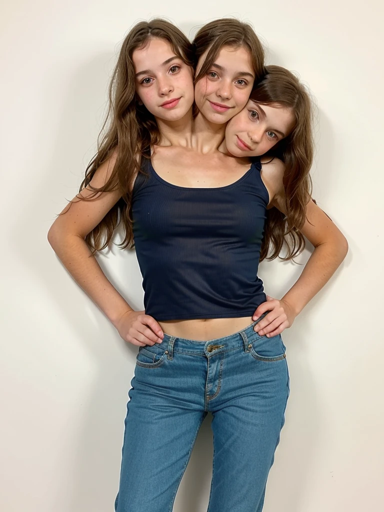 3heads, three headed girl, (a 13 year old girl and a 45 year old woman and a 10 year old girl:1.5)