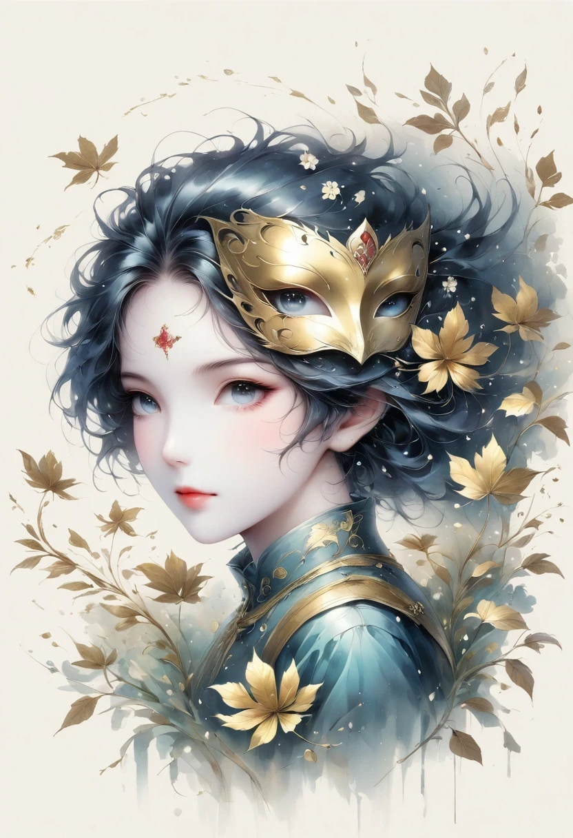 (gold leaf art:1.5),(Metallic luster:1.45),Minimalism,(line art:1.6),sketch,Charcoal drawing,Gold Foil Mask,flower,Illustration in surreal art style,surreal dream,Dubrec style,(multiple exposure:1.8),Dreams of happiness,