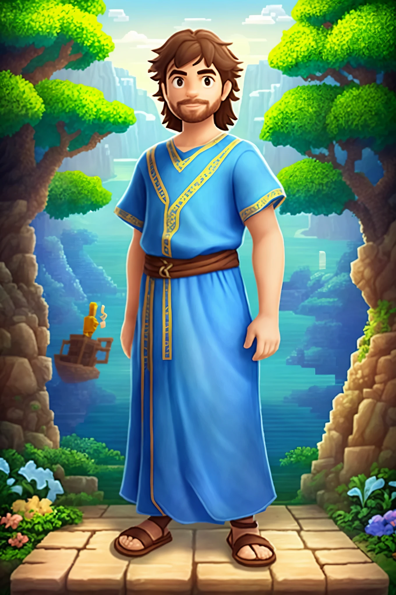 Create a biblical character based on the story of Jonah, in 3D pixel art style, wearing a simple tunic, designed for children aged 6 years old. Full body character, being called by God, with Middle Eastern origin --s2.
Jonas, the brave and obedient biblical character, comes to life in a vivid 3D pixel art form, dressed in a simple tunic. This child-friendly representation is ideal for children 6 years old, making it easier for them to connect with the timeless story of Jonah. With a robust and sturdy build, Jonas stands tall, eagerly listening for God's call. His origin rooted in the Middle Eastern