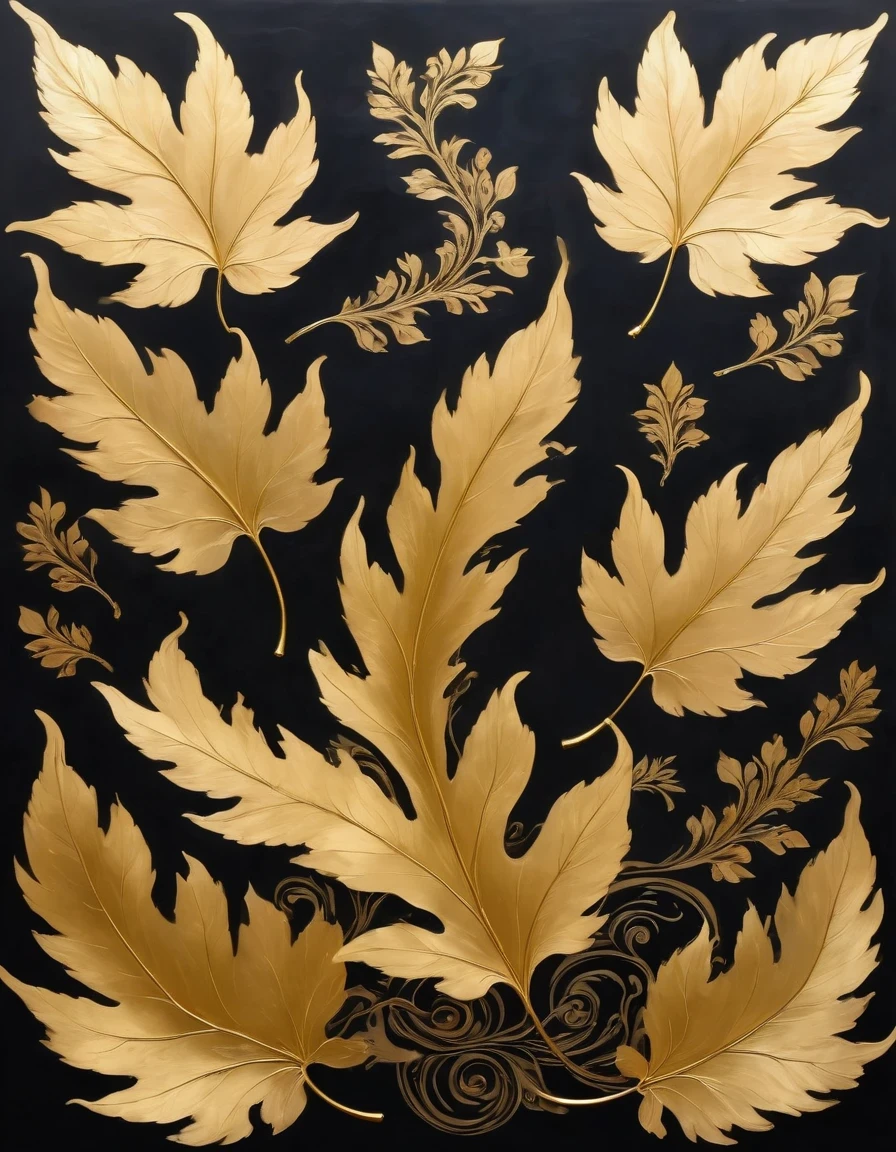 (gold leaf art:1.5),A black and gold-rimmed giant hand fell from the sky, Dunhuang murals as background, minimalist, line art, From front and center to ghostly smoke, Transition from entity to ghost, Smart, powerful and calm, Rich in details, Psychedelic, fantastic, drama, Chinese ancient style, style, ink painting, fantasy, surreal, ethereal