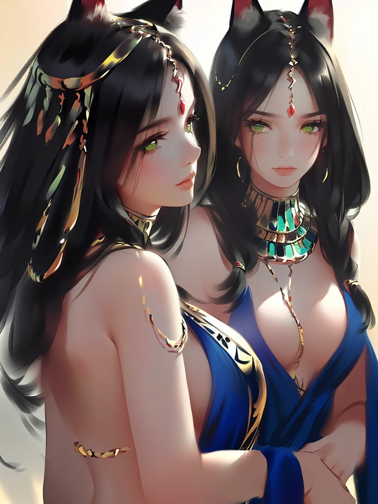 very good illustration, High detail, dynamic angle, beautiful detailing,2D, (Best quality, masterpiece, Beauty, tenderness), anime, Highly detailed face, very detailed eyes, very detailed background, perfect lighting, whole body, 1 girl, One, (Very detailed cat ears), (Very detailed ears behind the hair)? Goddess Bastet, Ancient Egypt \(Очень подробный Ancient Egyptian\), Very detailed clothes, green eyes, Finely detailed eyes, ears covered with hair, (Very detailed background), costs, full length girl