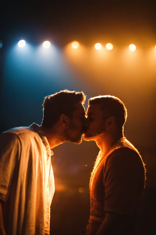 two boys, 2boys, kiss, romance, Award winning (portrait photo:1. 4), high quality, hyper realistic, 4k, realistic, backlighting, (shallow depth of field:1. 5), by lee jeffries nikon d850 film stock photograph 4 kodak portra 400 camera f1. 6 lens rich colors hyper realistic lifelike texture dramatic lighting unreal engine trending on artstation cinestill 800 (vignette:1. 3), filmgrain, artistic photography, perfect composition, beautiful detailed, cinematic perfect light