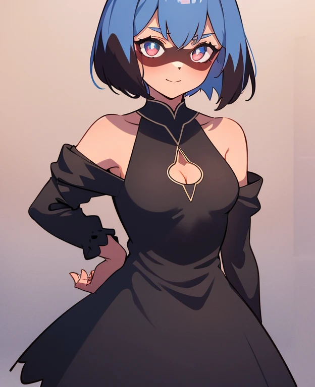 1girl, Allein, schwarzes Haar, lange Haare, Blick auf den Betrachter, lila Augen, Haarverzierung, multicoloRote Haare, farbiges Innenhaar, Buntglas, bangs, upper body, Juwel, Skelett, black Kleid, zweifarbiges Haar, Kleid, drinnen, Rote Haare, Lippen, Hand hoch, parted Lippen, Spine, geschlossenen Mund, Haarblume