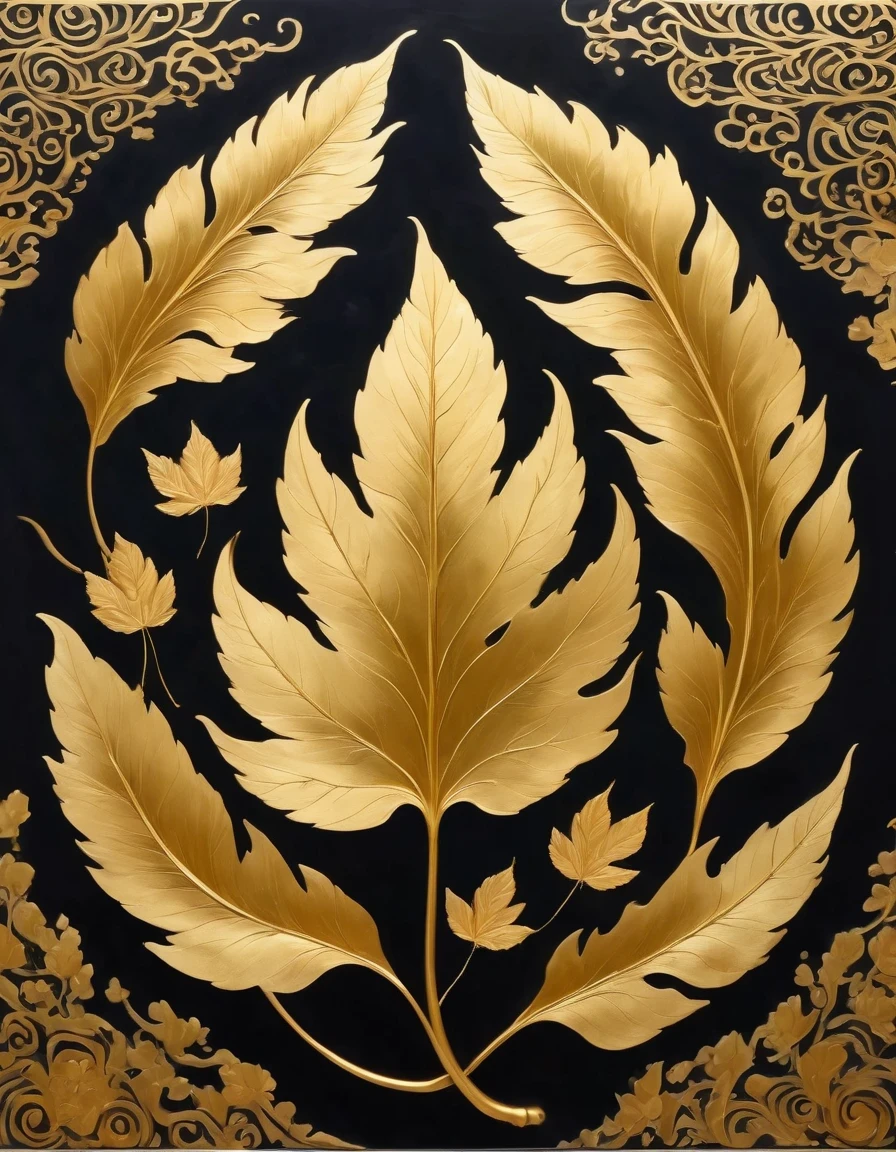 (gold leaf art:1.5)，A black and gold-rimmed giant hand fell from the sky, Dunhuang murals as background, minimalist, line art, From front and center to ghostly smoke, Transition from entity to ghost, Smart, powerful and calm, Rich in details, Psychedelic, fantastic, drama, Chinese ancient style, style, ink painting, fantasy, surreal, ethereal