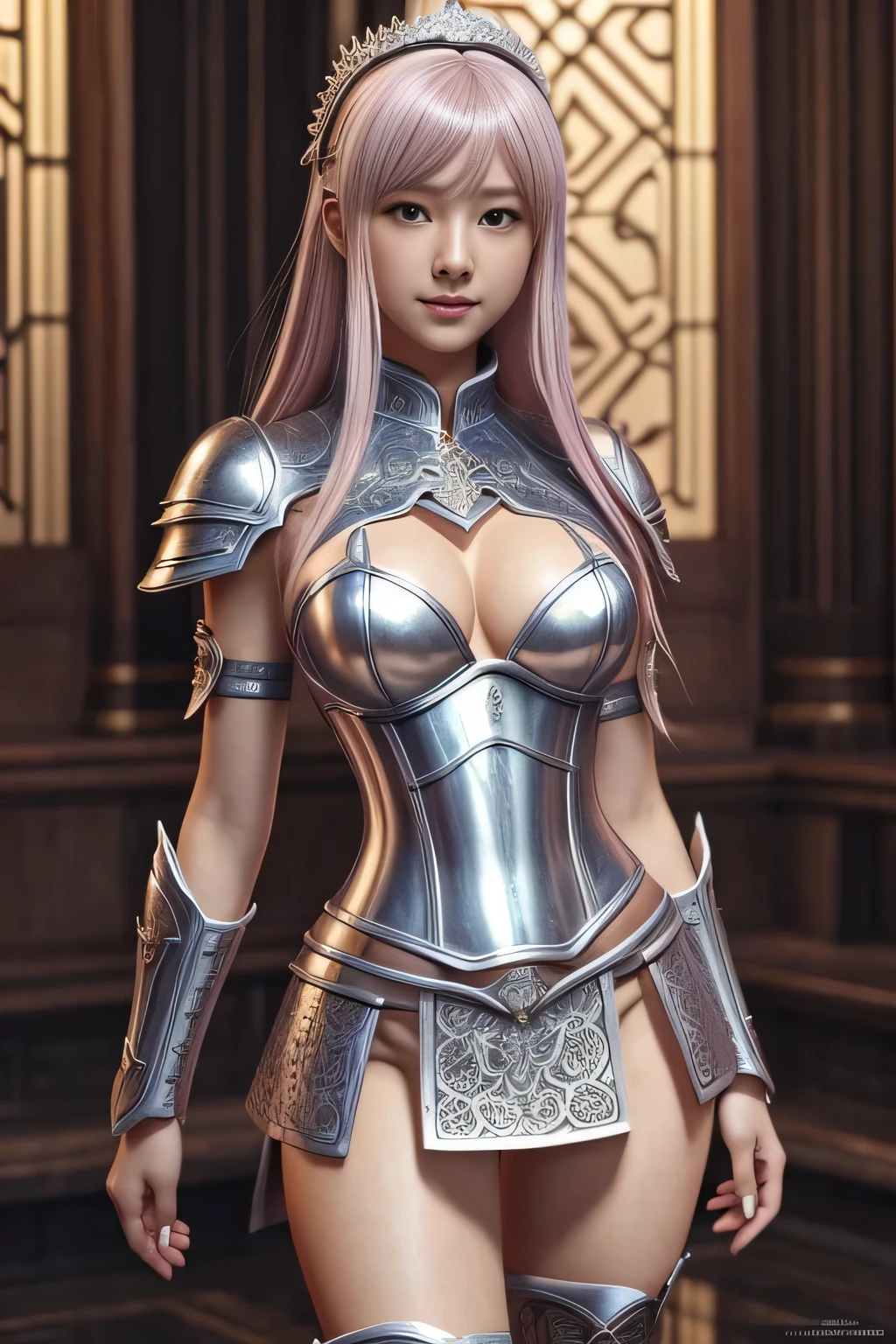 Nancy Jewel McDonie sexy woman in a white gold and pink lotus lace armor skirt, chengwei pan on artstation, by Yang J, detailed fantasy art, stunning character art, fanart best artstation, epic exquisite character art, beautiful armor, extremely detailed artgerm, detailed digital anime art, artgerm on artstation pixiv, armor girl, cleavage big breasts:1.2, (mini skirt:1,5)