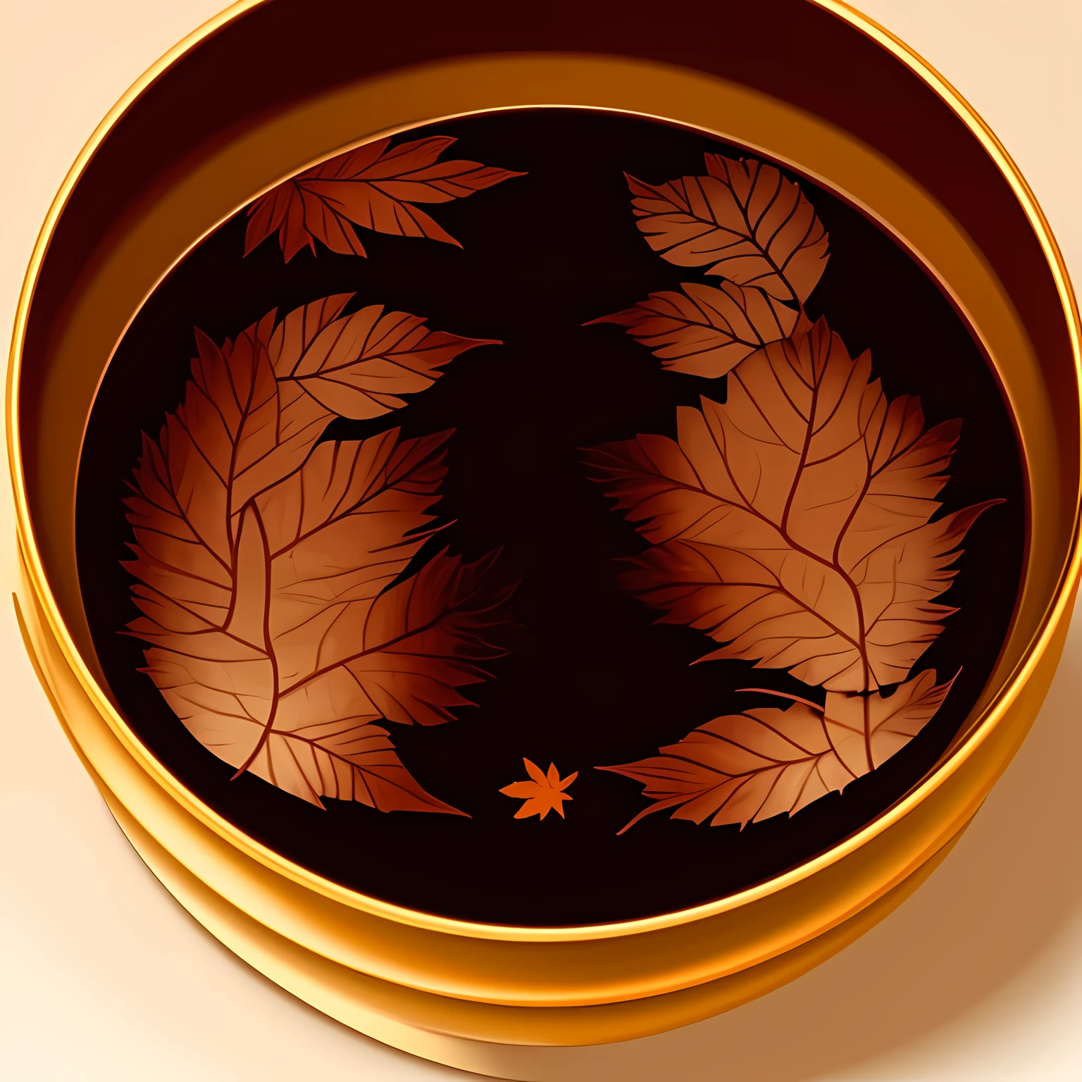 Makie lacquerware vessels, leaves by gold line