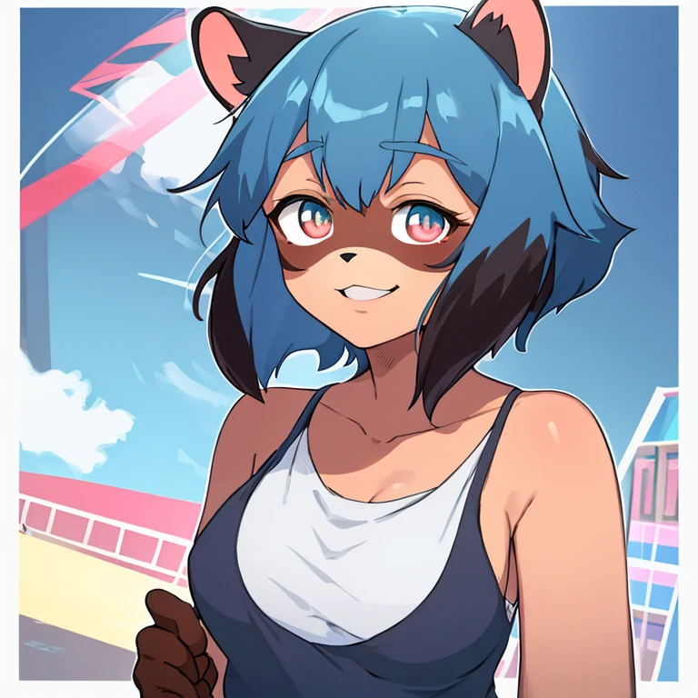 Meisterwerk,Best quality,portrait of Michiru Kagemori ,Kunst von chaLksketch,volle Farbe, chaLk,Grobe Skizze, Michiru Kagemori, furry raccoon girl, 1girl, Allein, mehrfarbige Augen, Raccoon ears, zweifarbiges Haar, (good quality, Best quality), body fur, tierische Nase, lange Haare, smile,
