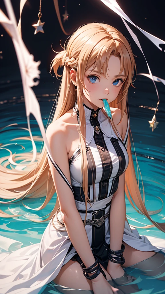 (Overlooking the perspective),dynamic angle,Super meticulous,illustratio,closeup ,Looking directly at,Kizi,(fanciful:1.4),(Blue eyes:1.233),Her eyes shone like dreamy stars,(glowing light eyes:1.233) ,(美丽细致的眼睛:1.1),(silber hair:1.14),(messy  hair,Very long hair,french braid,Hair between h eyes,Lateral hair),(white dresses,Uniform white flower pattern，A corset flying behind the back，Pure white dancing socks),(Wide sleeves),(Fingerless gloves),choker necklace,(miko thighhighs),Barefoot,(Lie down),(standing on your feet), (The corals，ocean floor，Light and shadow interlace, All kinds of fish,Light in the water ),(flor branca,full bloom),(flowingwater),(Deep blue ocean world:1.14),(废墟),(natta:1.2 ),Dreamy,soul,(Fluorescence),(Deep in the sea),[Delicate fingers and hands],(Finger details),(yubao:0.5),3D，full bodyesbian，the detail，Background bokeh，high qulity，high detal，deep v big breaststed，Expose cleavage trees interlalating，Inside the sea，The sea wr flooded the entire body，Underwater，Dragon Palace，Inside the water，dive，Scuba diving，Inside the water，Underwater world，Underwater world，ocean floor background，Water ripple light，White silk on the legs，White dancing socks on the legs，White tights on the legs，White-faced tights on the legs